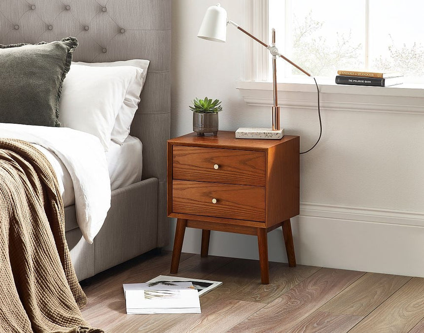 Lowry Cherry Wood Retro Style 2 Drawer Bedside Cabinet-3