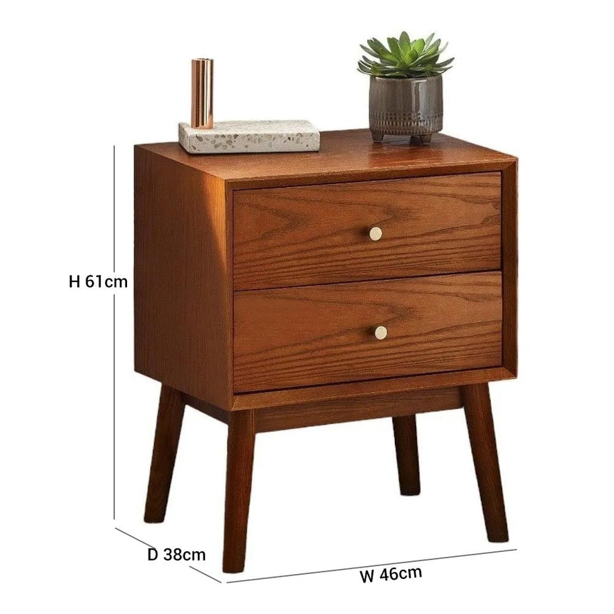 Lowry Cherry Wood Retro Style 2 Drawer Bedside Cabinet-4