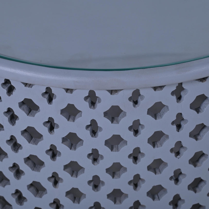 Jaipur Lattice Grey Mango Wood Round Coffee Table-5