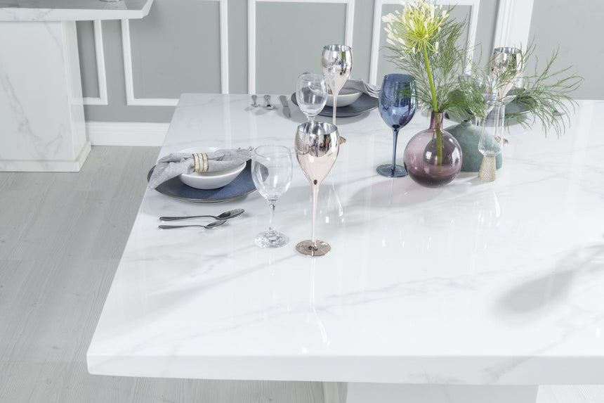 Turin 8 Seater White Marble Square Dining Table - 140cm-3