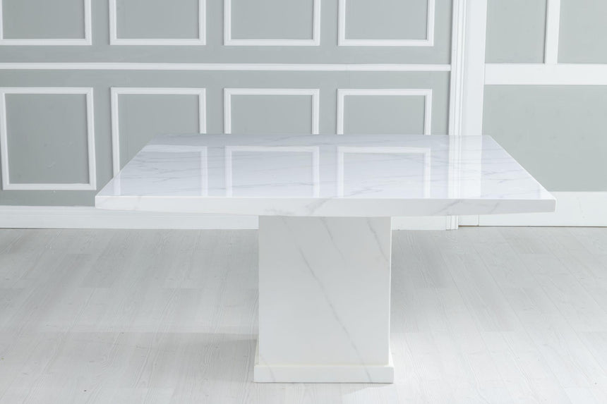 Turin 8 Seater White Marble Square Dining Table - 140cm-4