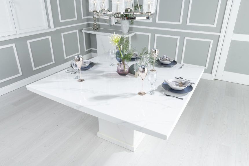 Turin 8 Seater White Marble Square Dining Table - 140cm-5