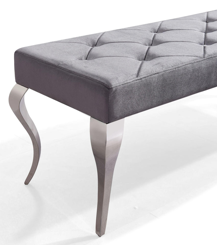 Louis Grey Velvet Fabric 170cm Dining Bench-2