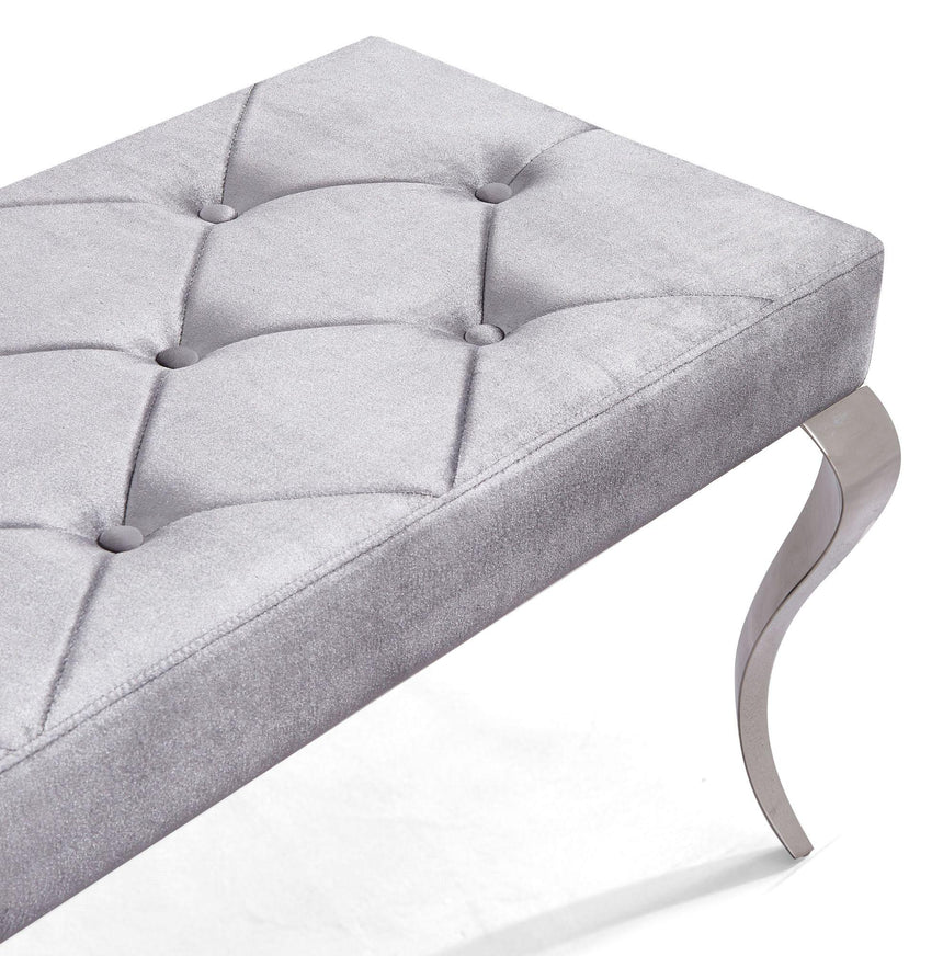 Louis Grey Velvet Fabric 170cm Dining Bench-3