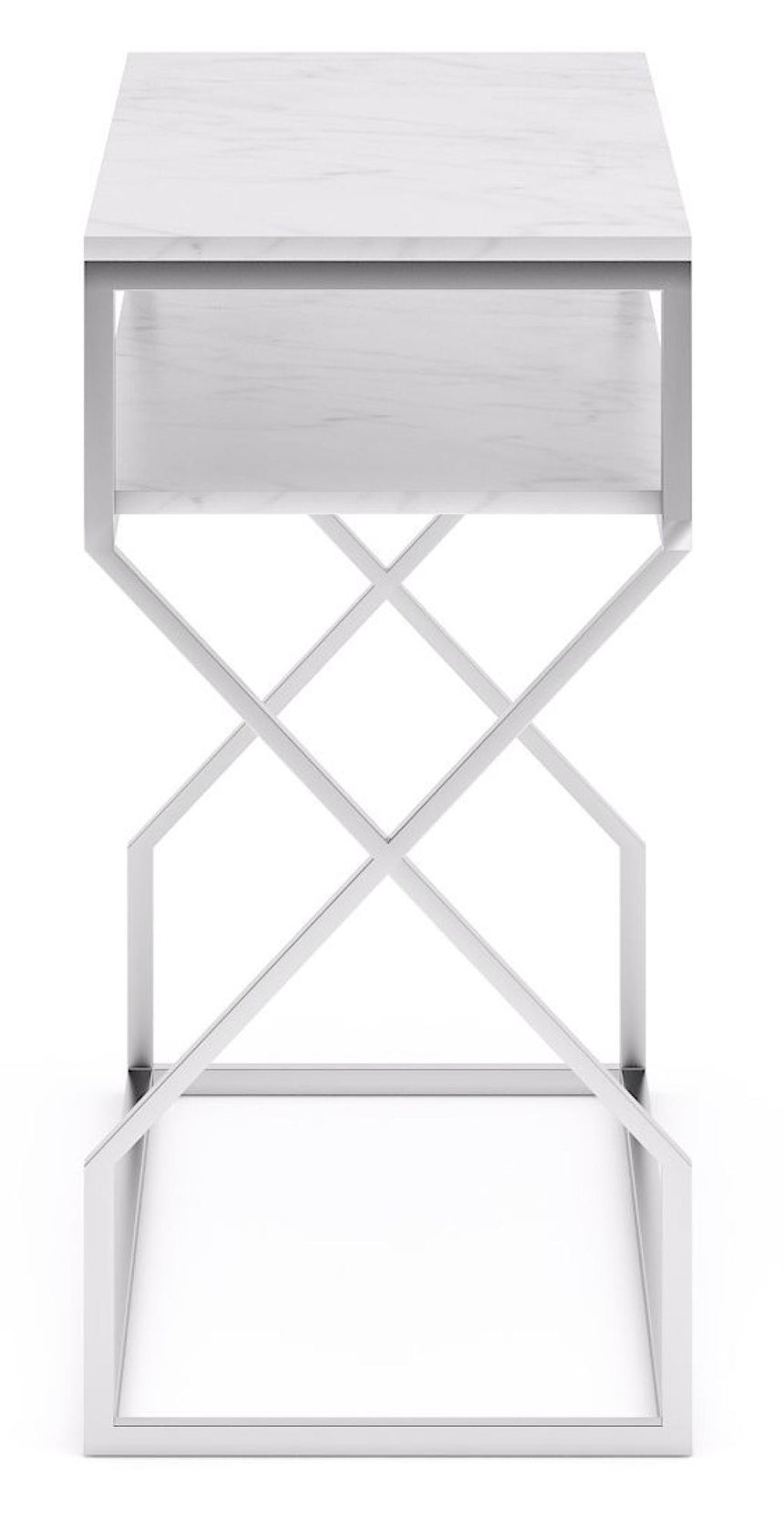 Scala White Marble Top and Chrome Console Table with Middle Shelf-4