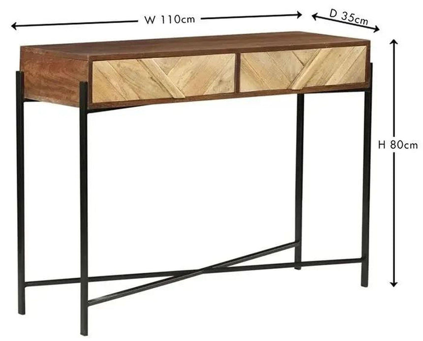 Rennes Chevron 2 Drawer Console Table - Rustic Mango Wood-7