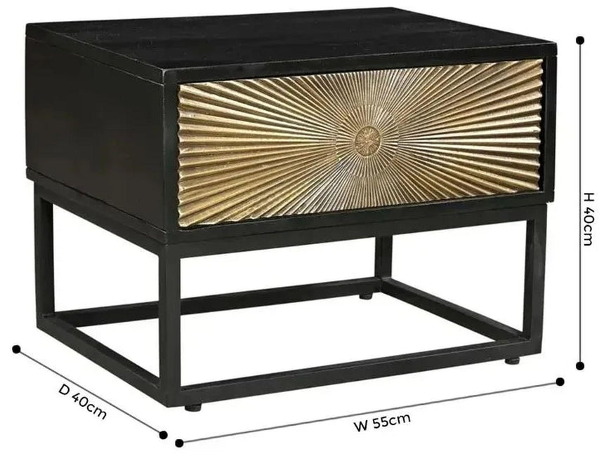 Luxe Black and Antique Gold Starburst Side Table- 1 Drawer-4