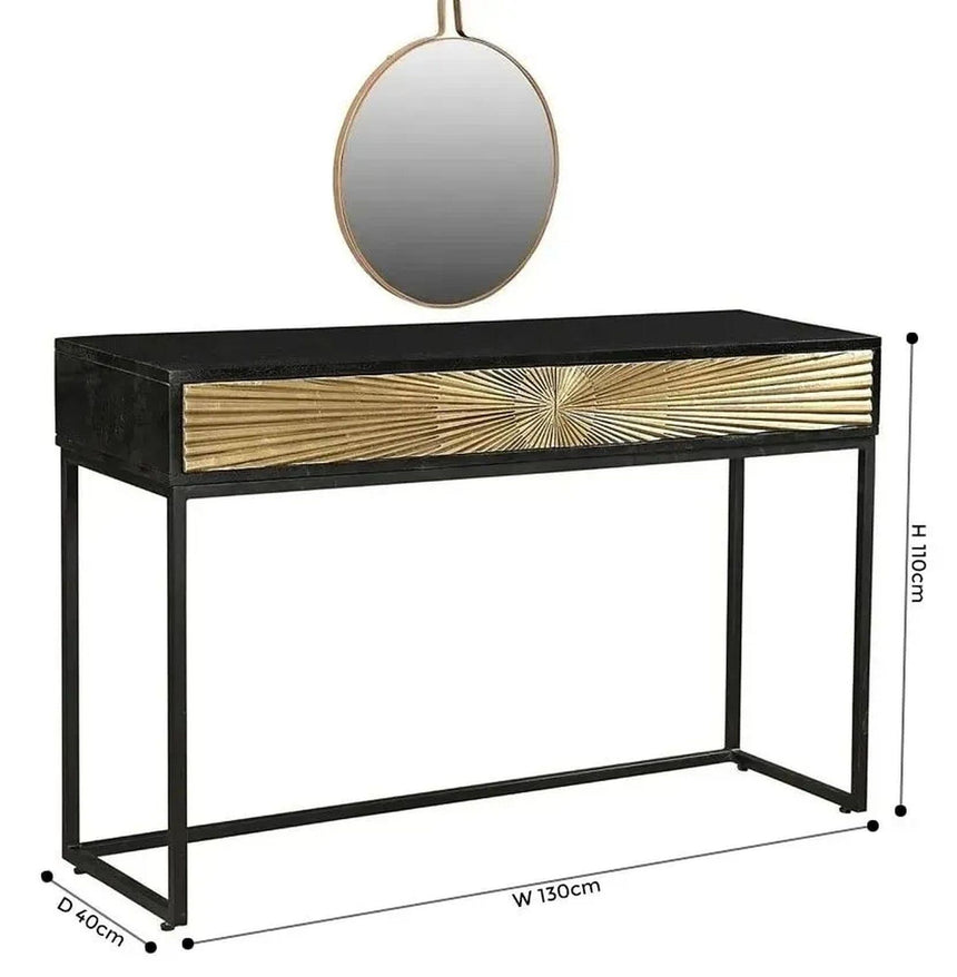 Luxe Black and Antique Gold Starburst Dressing Table with Mirror - 2 Drawers-5