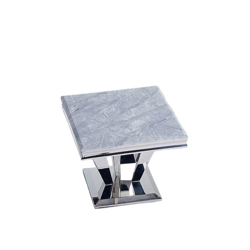 Lucca Grey Marble and Chrome Square Lamp Table