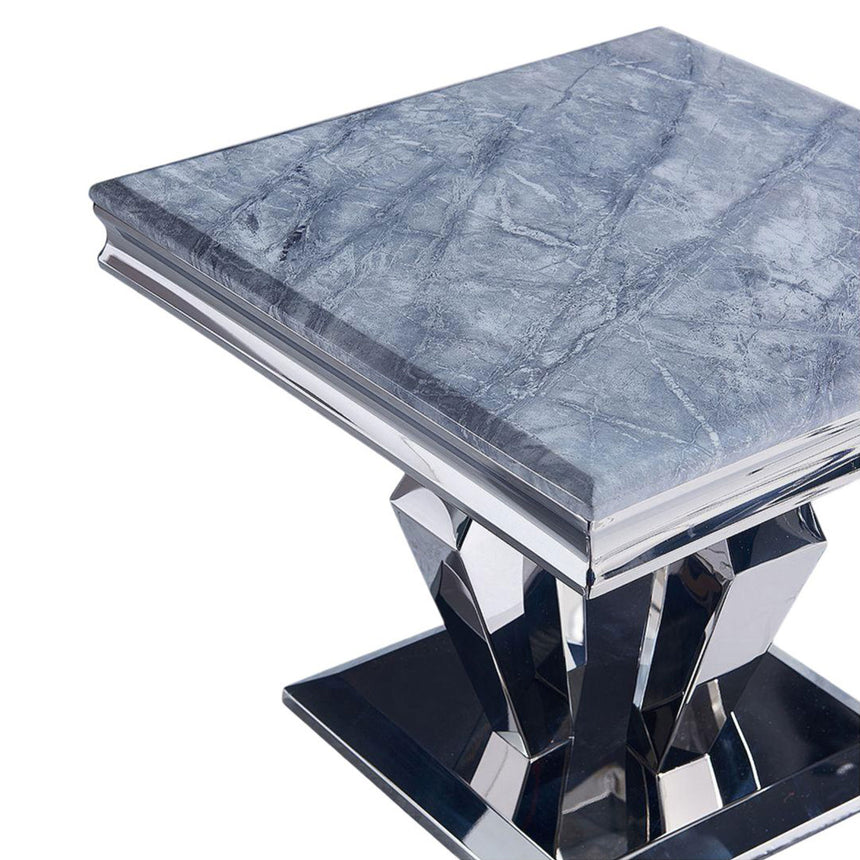 Lucca Grey Marble and Chrome Square Lamp Table