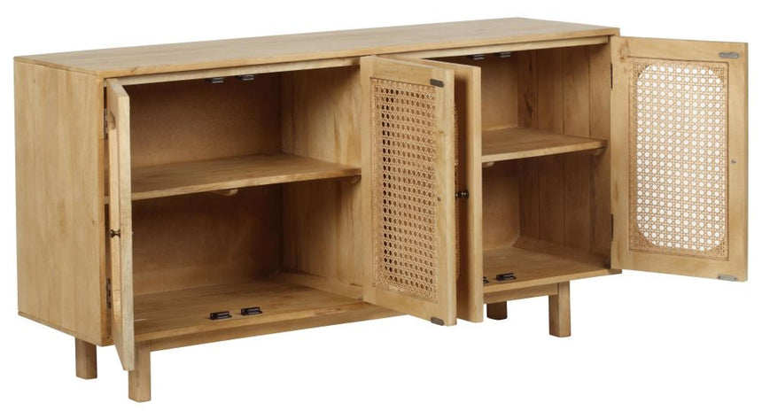 Retro Wood and Rattan Sideboard - 4 Doors-2