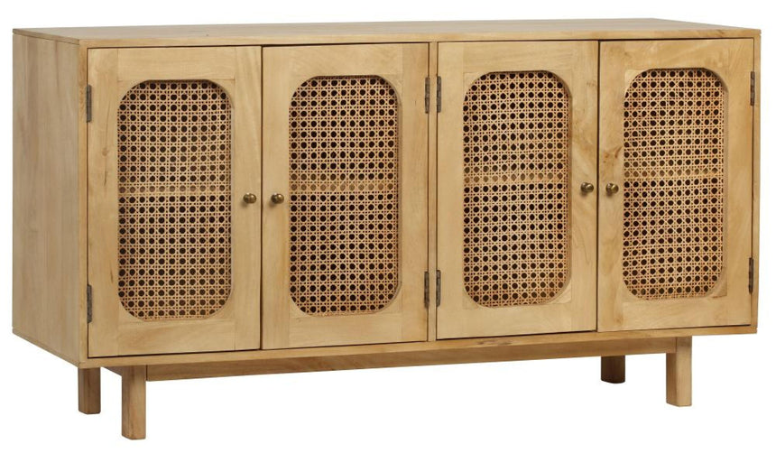 Retro Wood and Rattan Sideboard - 4 Doors-3