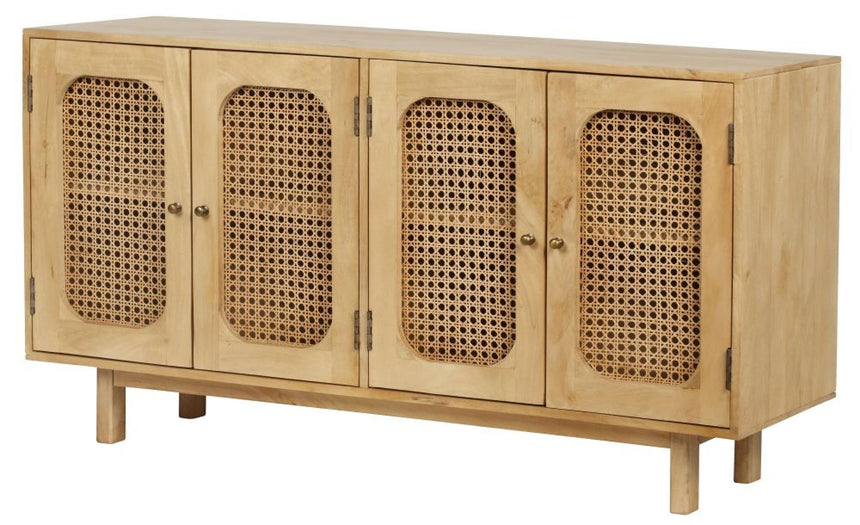 Retro Wood and Rattan Sideboard - 4 Doors-5