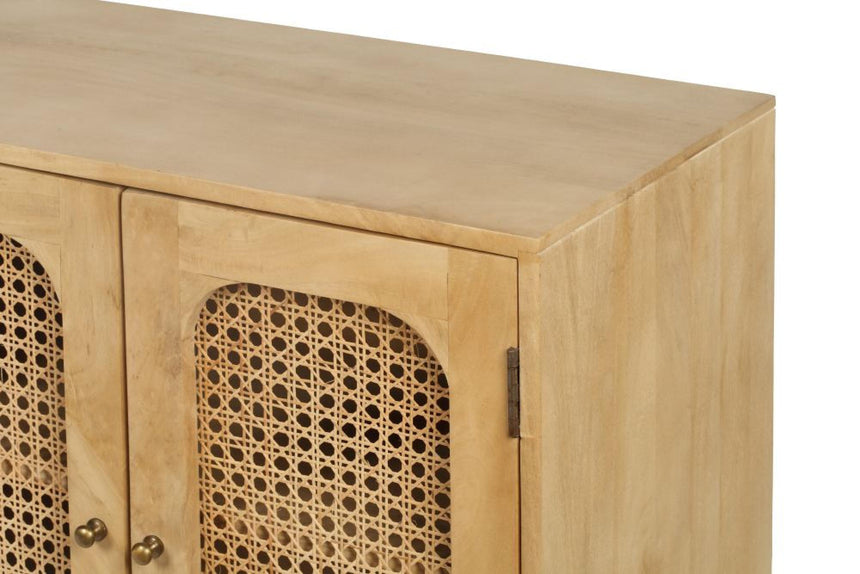 Retro Wood and Rattan Sideboard - 4 Doors-8