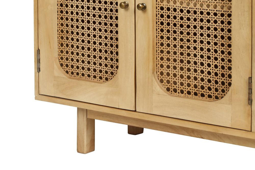 Retro Wood and Rattan Sideboard - 4 Doors-10