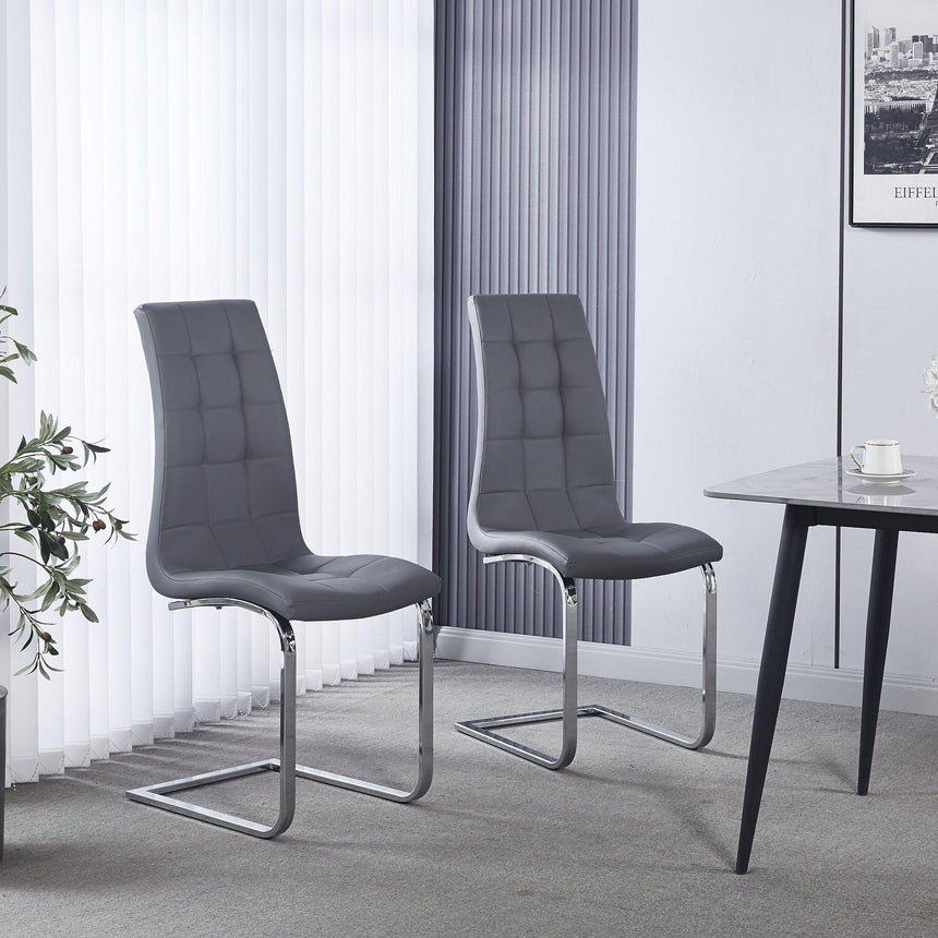 Jamison Grey Faux Leather Dining Chair and Chrome Cantilever Base-3