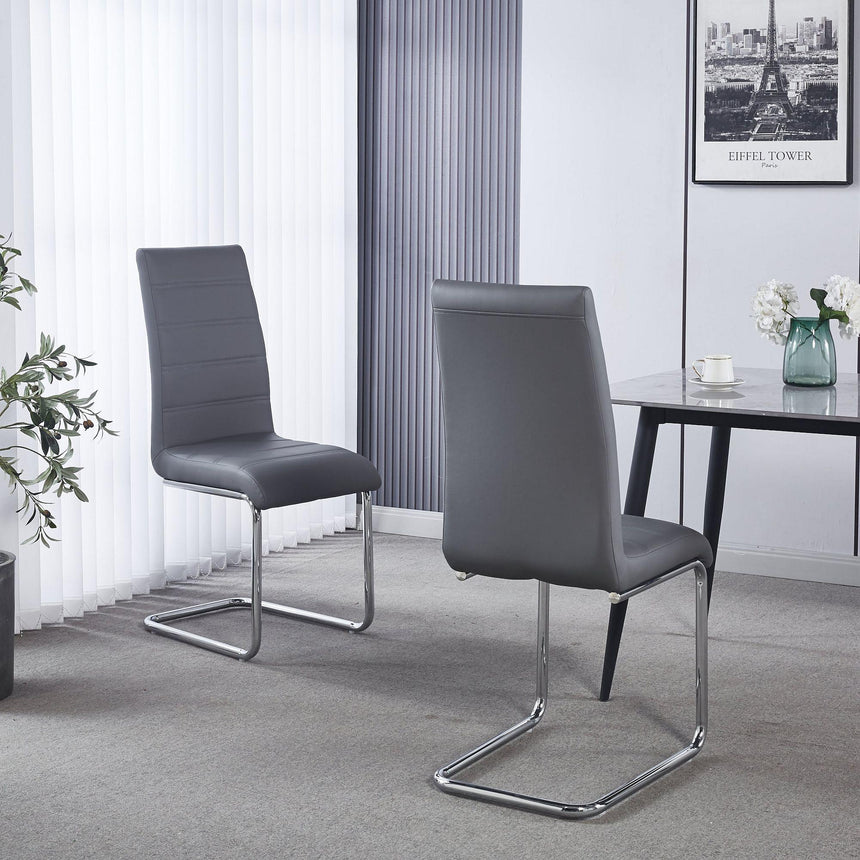 Roma Grey Faux Leather Dining Chair and Chrome Cantilever Base-10