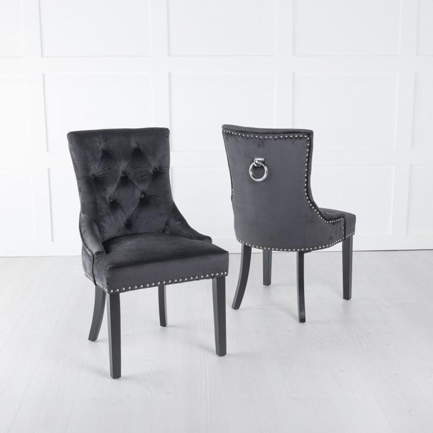 Turin 140cm Square White Marble Dining Set - Black Fabric Knocker Back Chairs with Black Legs-5