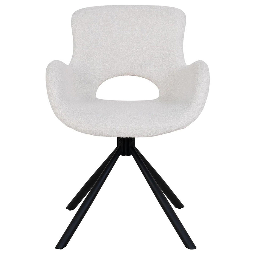 2 x Amorim White Fabric Swivel Boucle Dining Chair with Black Legs