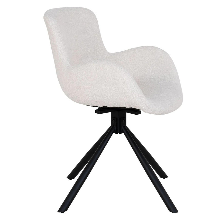 2 x Amorim White Fabric Swivel Boucle Dining Chair with Black Legs