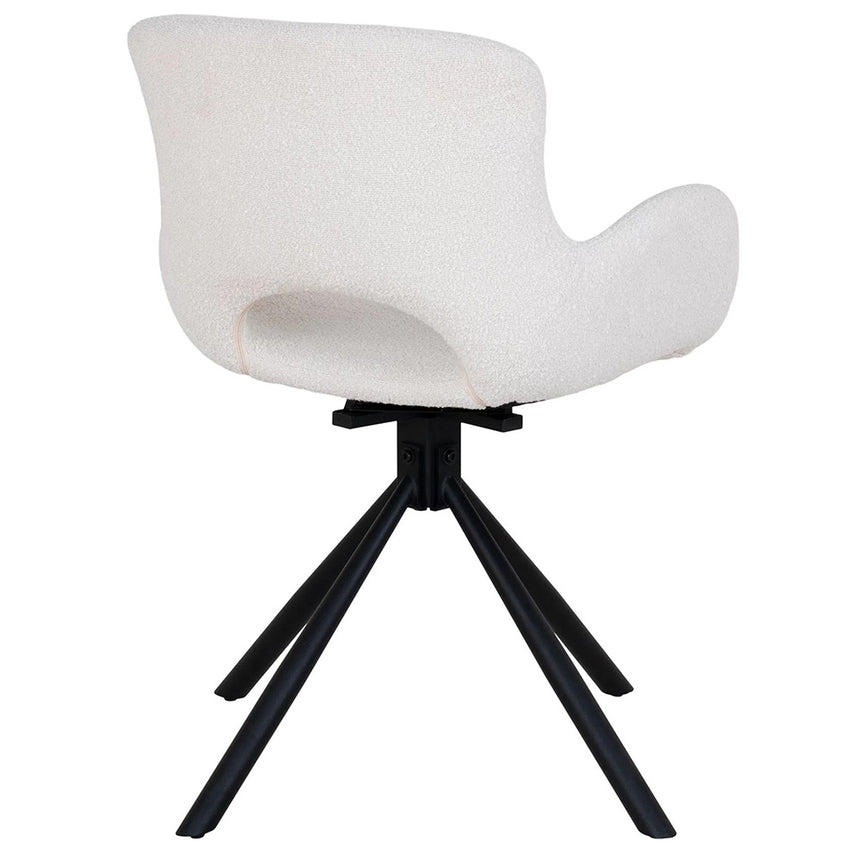 2 x Amorim White Fabric Swivel Boucle Dining Chair with Black Legs