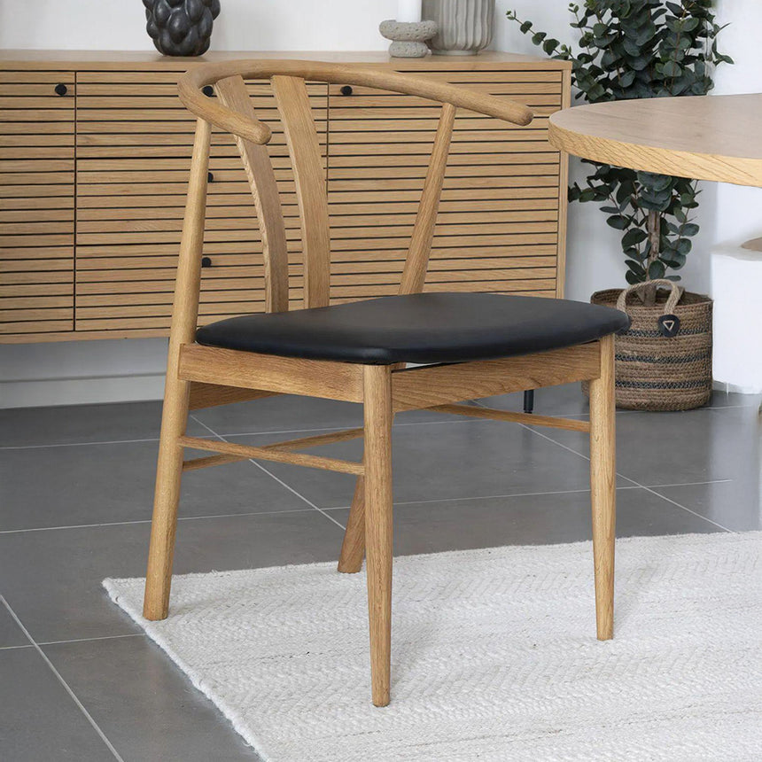 2 x Melilla Natural Oak Faux Leather Seat Dining Chair