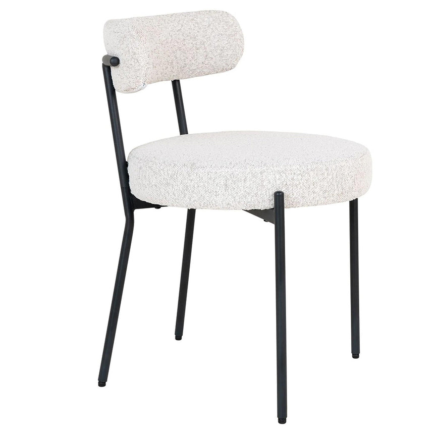 2 x Badalona White Boucle Fabric Dining Chair with Black Legs