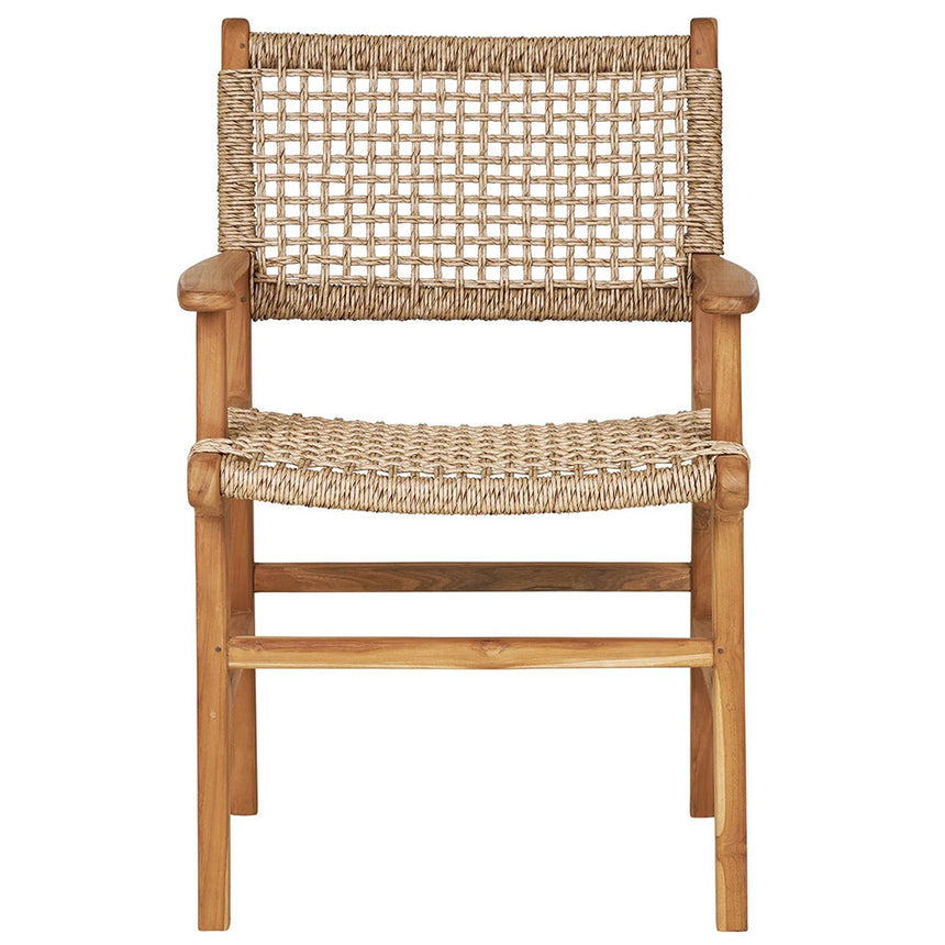 2 x Derby Polyrattan Natural Teak Wood Dining Armchair