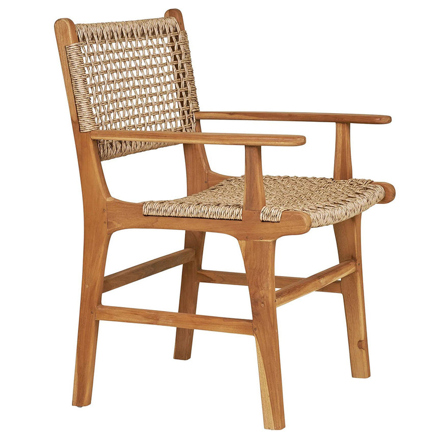 2 x Derby Polyrattan Natural Teak Wood Dining Armchair