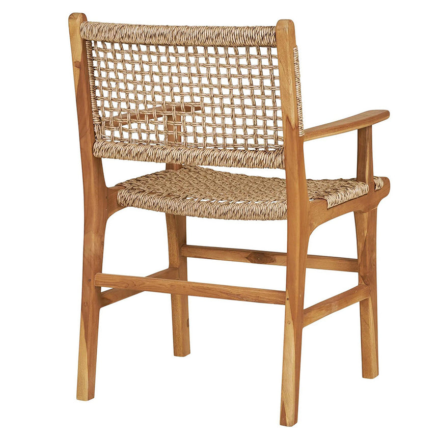 2 x Derby Polyrattan Natural Teak Wood Dining Armchair