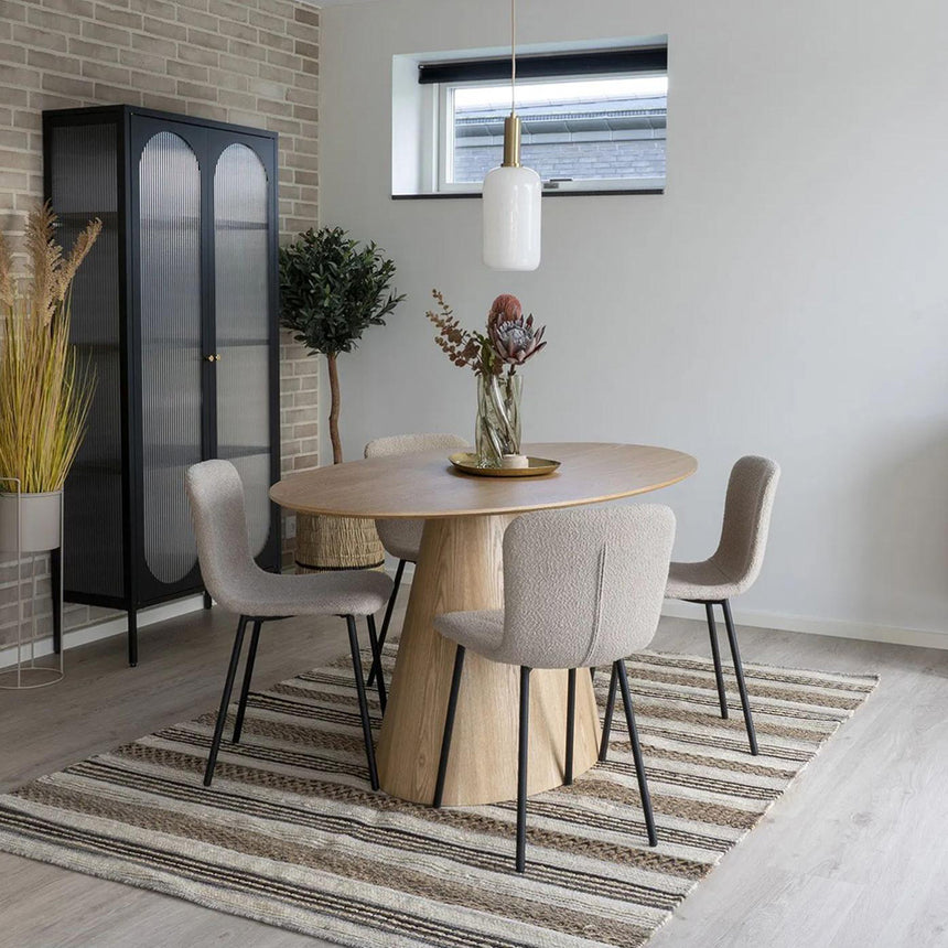 2 x Halden Beige Boucle Fabric Dining Chair with Black Legs