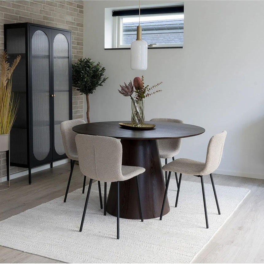 2 x Halden Beige Boucle Fabric Dining Chair with Black Legs