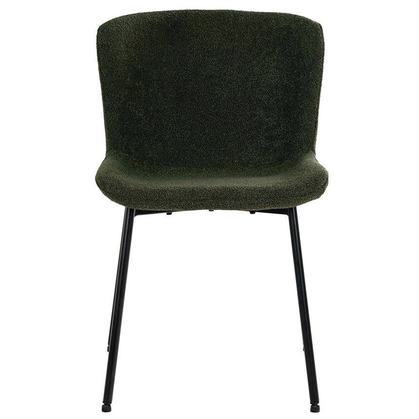 2 x Maceda Dark Green Boucle Fabric Dining Chair with Black Legs