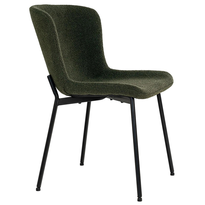 2 x Maceda Dark Green Boucle Fabric Dining Chair with Black Legs