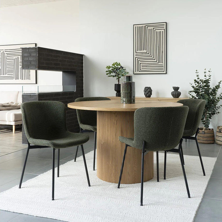 2 x Maceda Dark Green Boucle Fabric Dining Chair with Black Legs