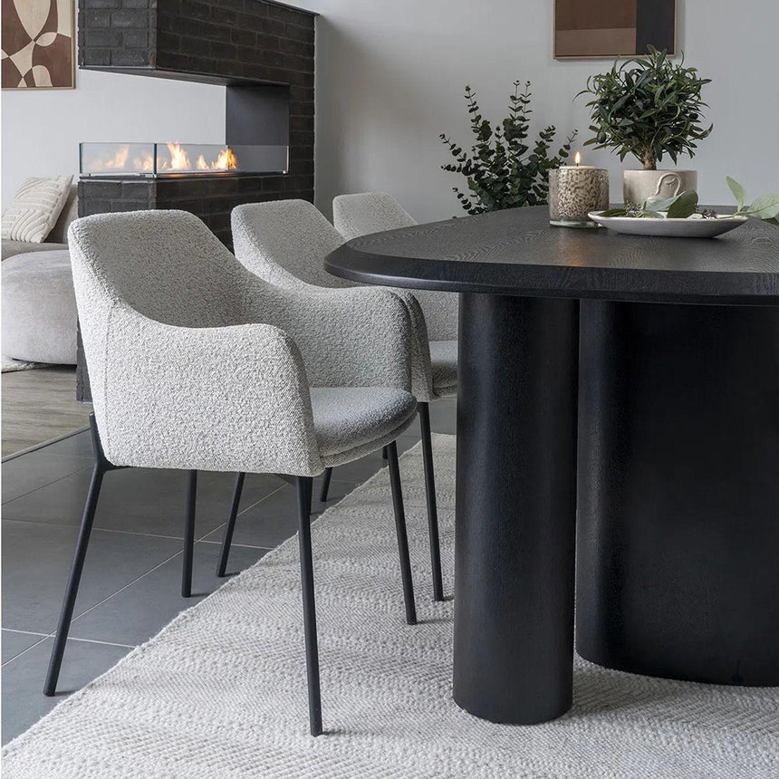 2 x Melilla White Fabric Boucle Dining Chair with Black Legs