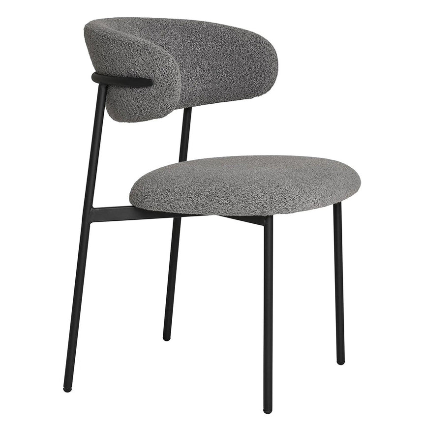 2 x Mira Light Grey Boucle Fabric Dining Chair with Black Legs