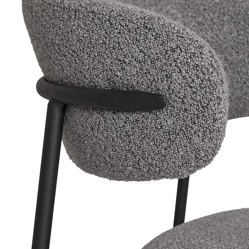 2 x Mira Light Grey Boucle Fabric Dining Chair with Black Legs