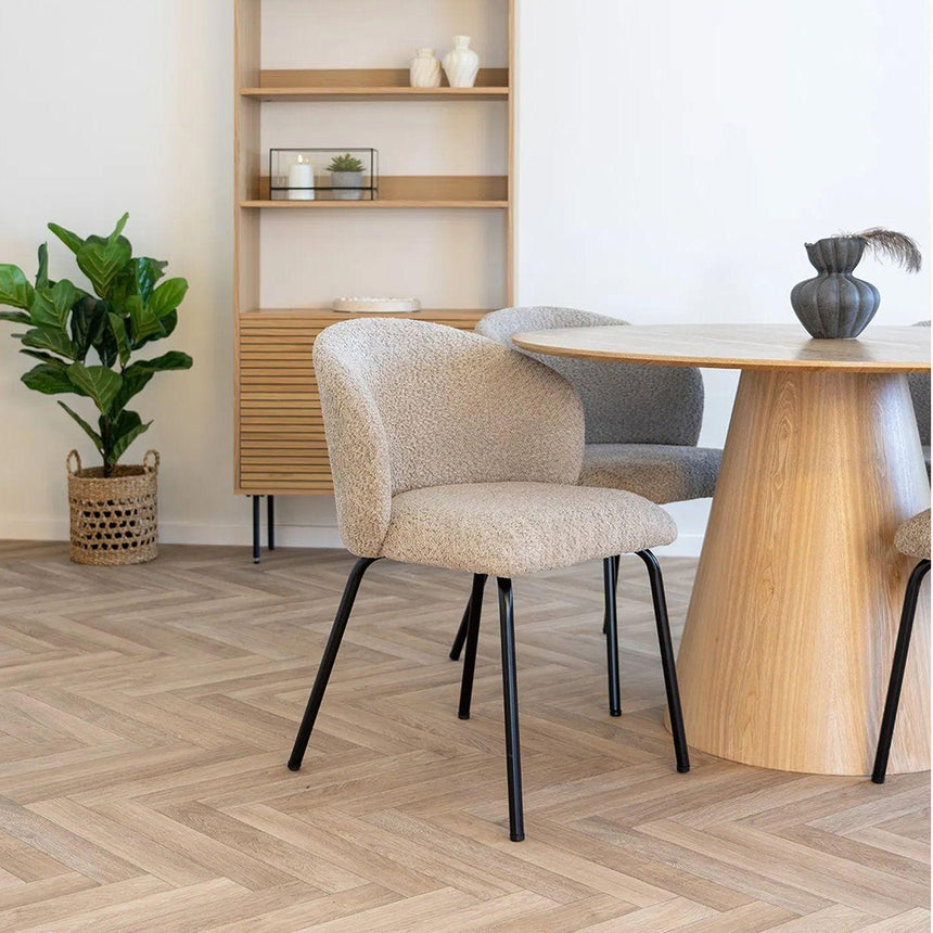 2 x Safira Beige Boucle Dining Chair with Black Legs