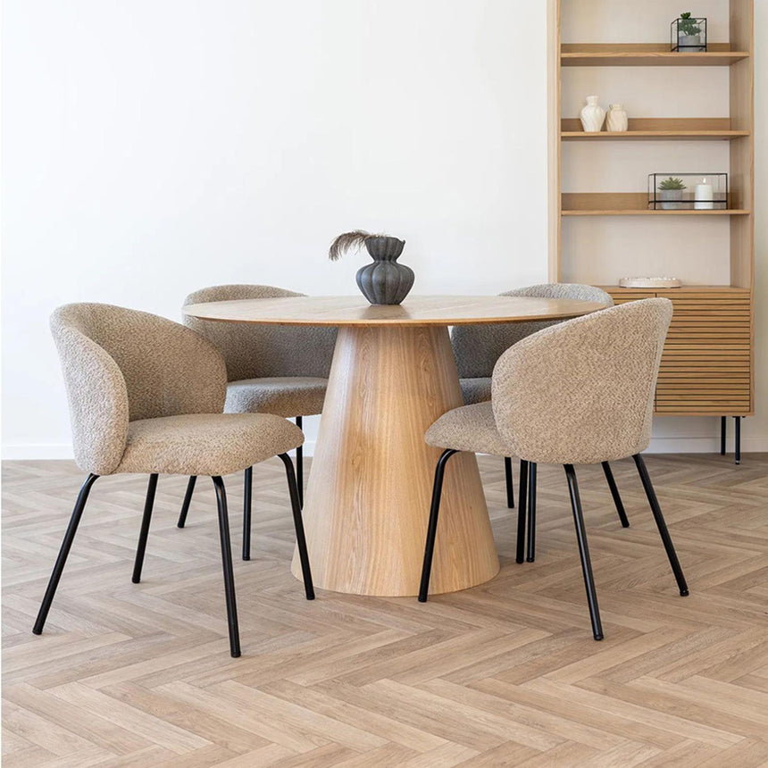 2 x Safira Beige Boucle Dining Chair with Black Legs