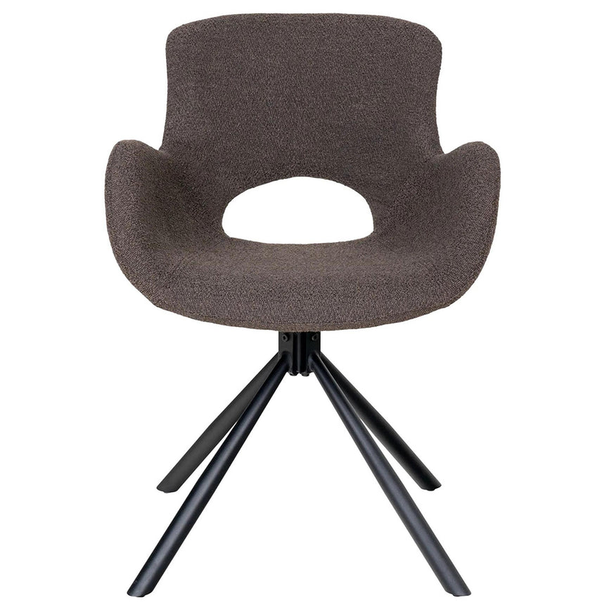 2 x Amorim Brown Boucle Fabric Swivel Dining Chair with Black Legs