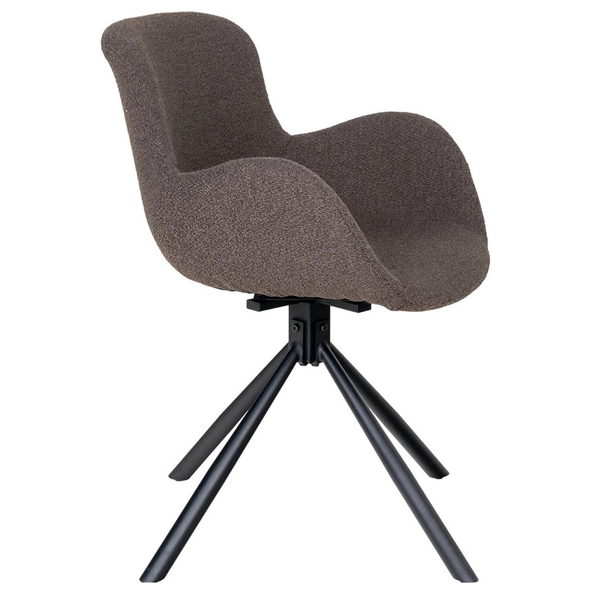 2 x Amorim Brown Boucle Fabric Swivel Dining Chair with Black Legs