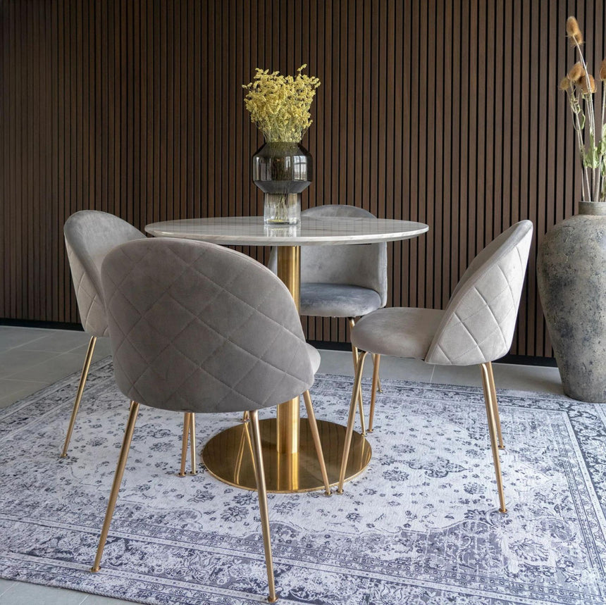 Bolzano White Marble Effect 4 Seater Round Dining Set-2