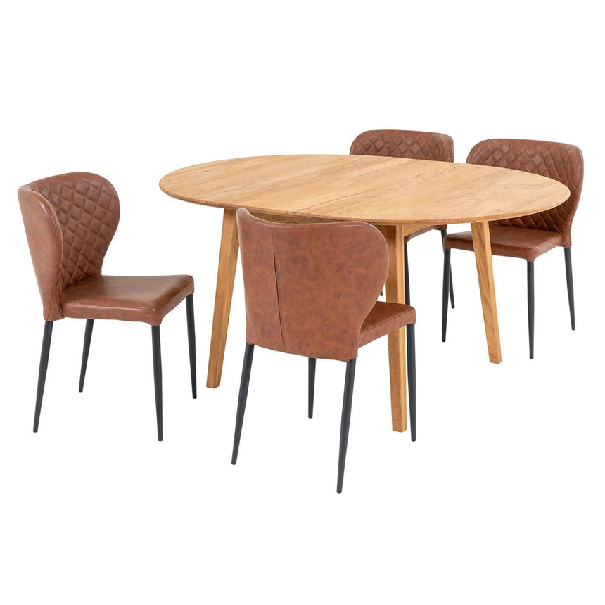 Metz Oak 4 Seater Round Extending Dining Set with 4 Nicut Brown Chairs