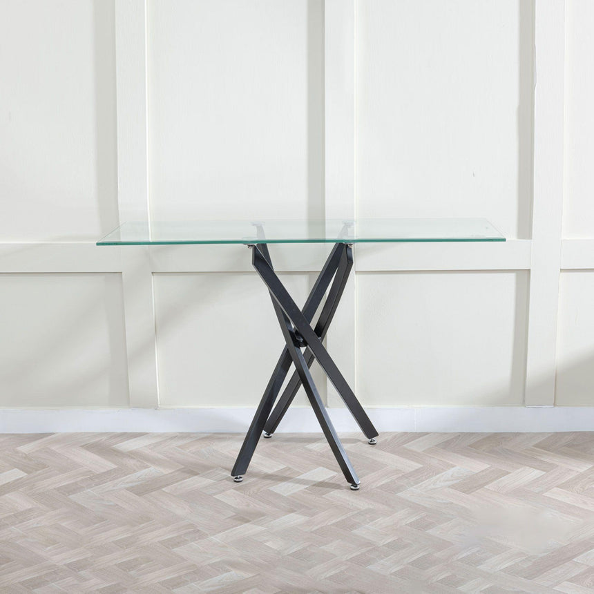 Clearance - Chopstick Clear Glass Console Table with Black Metal Legs-2