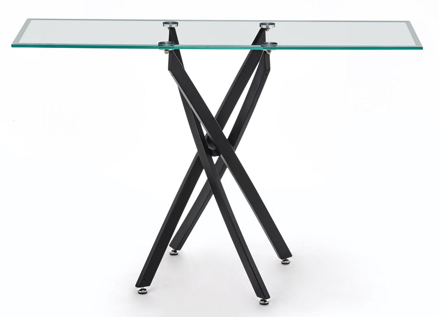 Clearance - Chopstick Clear Glass Console Table with Black Metal Legs-7