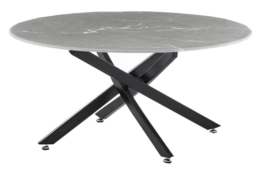 Clearance - Chopstick Grey Glass Round Coffee Table with Black Metal Legs-6