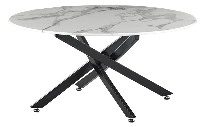 Clearance - Chopstick White Glass Round Coffee Table with Black Metal Legs-5