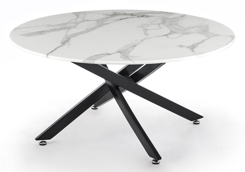 Clearance - Chopstick White Glass Round Coffee Table with Black Metal Legs-6
