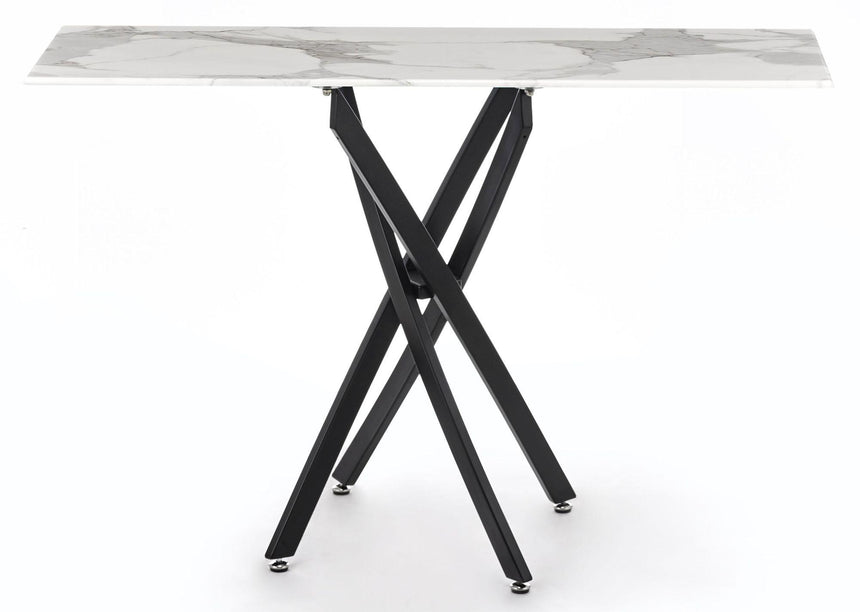 Clearance - Chopstick White Glass Console Table with Black Metal Legs-8